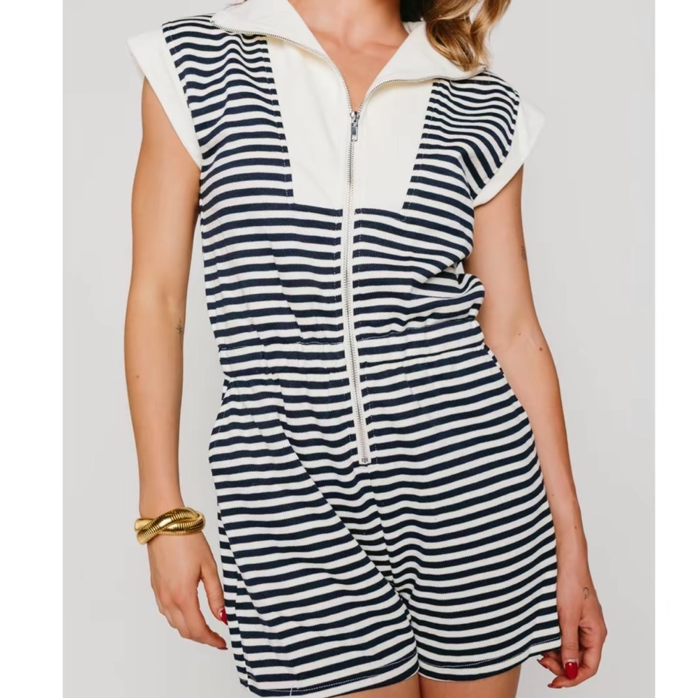 She + Sky Striped Navy and White Romper